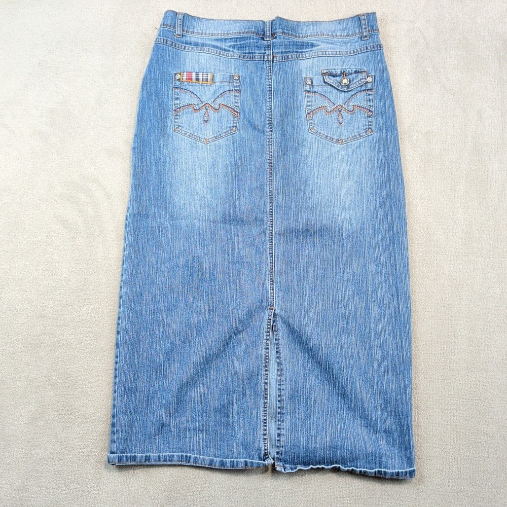 NuFuze Size 16 Western Denim Maxi Skirt Y2K Embroidered Pocket Long Jean Skirt